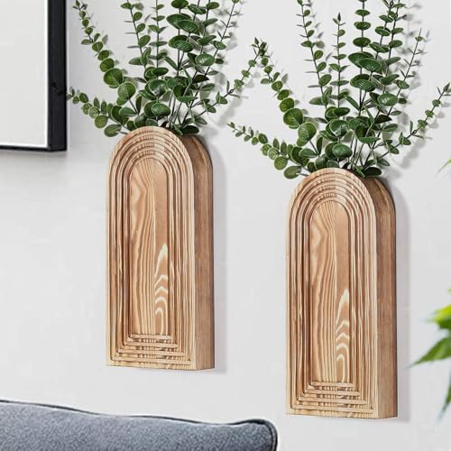 Dnnnii 2 Pack Wooden Wall Vase Set by Dnnnii