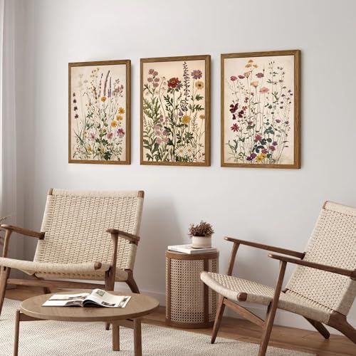 AVECCO 3 Piece Vintage Wildflower Botanical Framed Canvas Wall Art 16x24 in - Image 4
