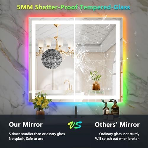 40x36 LED Bathroom Mirror with Lights, RGB Backlit Lighted Mirror - Image 6