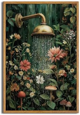 AtterrirArt Framed Funny Bathoom Wall Art Moody Bathtub Flower Artwork by AtterrirArt