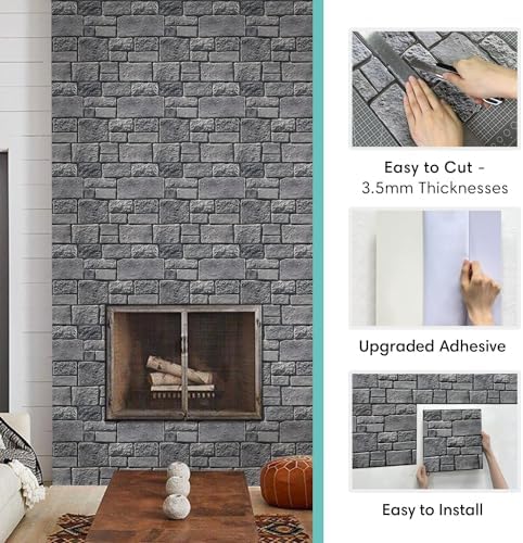 Commomy 3D Faux Stone Peel and Stick Wall Sticker 10 Pcs 11.8" x 11.8" - Image 5