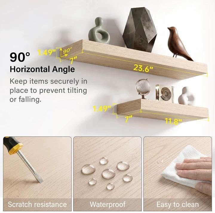 Oak Floating Shelves for Wall, 12 Inch Wooden Wall Shelf Set of 2 - Image 5