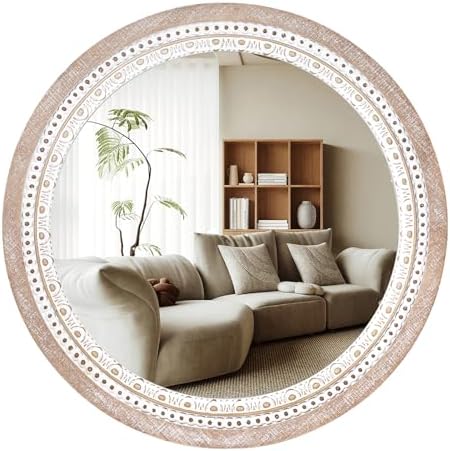 30 Inch Round Wood Mirror, Rustic Farmhouse Circle Mirrors by ReflintoWallDecor