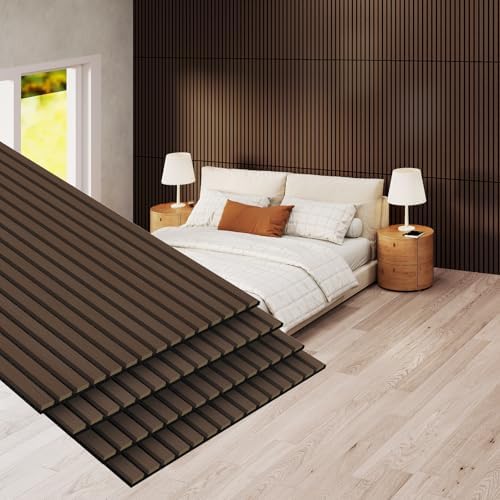 MISSDAY Wood Slat Acoustic Wall Panels, 4 Packs 47.2" x 23.6" Dark Walnut by MISSDAY