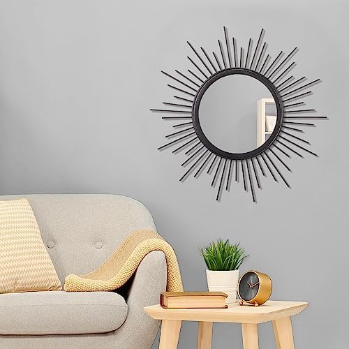 Black Sunburst Wall Mirror Decorative Metal Round Art Mirrors Large Wall Decor - Image 3