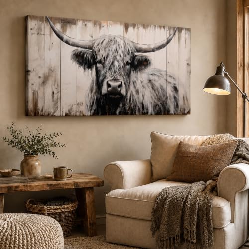 Large Highland Cow Canvas Wall Art, 20x40 Inch by MBFKVFE