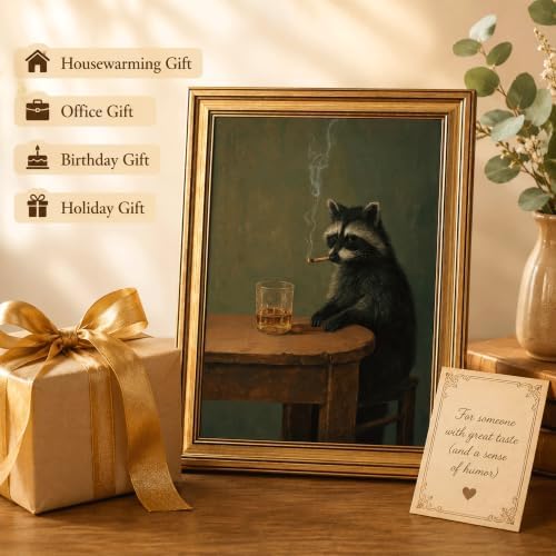 Gold Framed Raccoon Canvas Wall Art, Funny Animal Picture Wall Decor 24x16in - Image 7