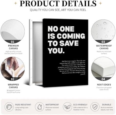 No One Is Coming To Save You Motivational Canvas Wall Art, Empowering - Image 2