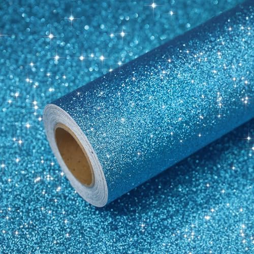 VEELIKE Cerulean Blue Glitter Wallpaper Peel and Stick Contact Paper by VEELIKE