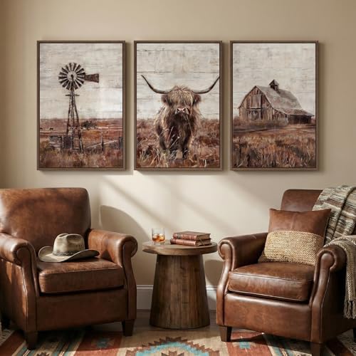 Framed Highland Cow Farmhouse Wall Art - Image 2