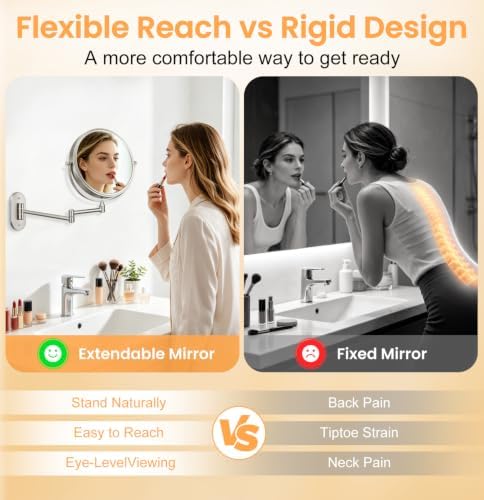 1X/30X Wall Mounted Makeup Mirror, 8 Inch Double-Sided Magnifying Mirror - Image 3