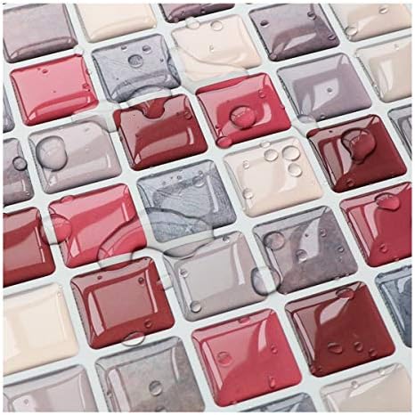 Yoillione 3D Mosaic Tile Sticker Removable Wallpaper Tile Red, 3D Self Adhesive - Image 5