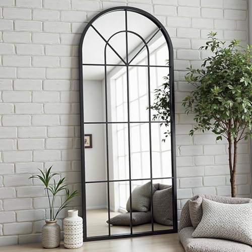 Dewfig Arched Windowpane Floor Mirror - Image 2
