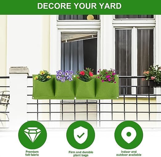 AYNEFY 4Pcs 4 Pocket Hanging Planter Bags, Wall Mounted Reusable Degradable - Image 4