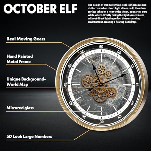 October Elf Large Real Moving Gears Wall Clock 24 Inch - Image 4