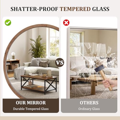 WallBeyond 24 Inch Round Wood Mirror, Burlwood Grain Wood Frame Circle Mirror - Image 5