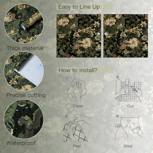 Dimoon 17.3"x393" Dark Wallpaper Peel and Stick Moody Vintage Victorian Floral - Image 3