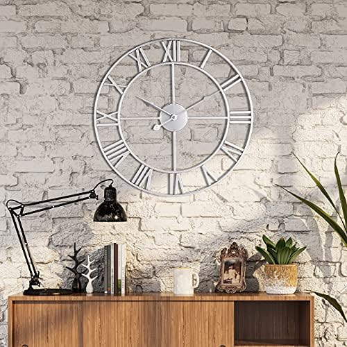 1st owned Large Wall Clock, Metal Retro Roman Numeral Clock, Modern Round Wall - Image 6