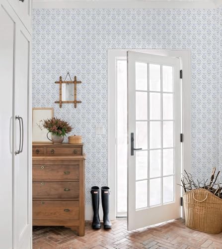 Dimoon Blue Peel and Stick Wallpaper Retro Floral Contact Paper Vintage Boho - Image 4