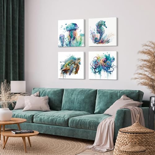 Beach Bathroom Wall Art Sea Turtle Coastal Decor Nautical Animals Canvas Prints - Image 3