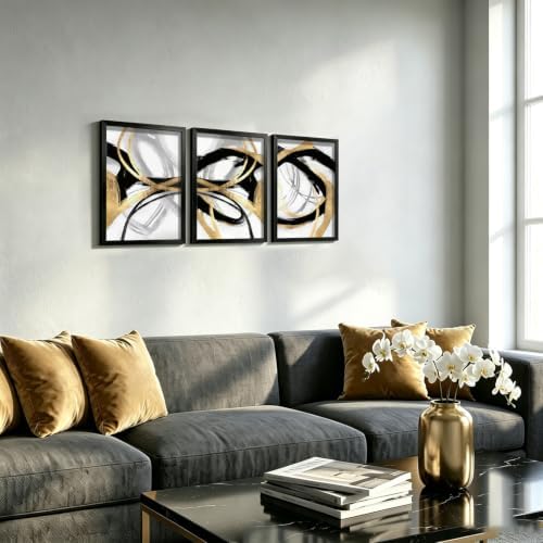 LYYGLYY 3Pcs Black Framed Black Gold and White Canvas Wall Art 12x16 Inches - Image 3