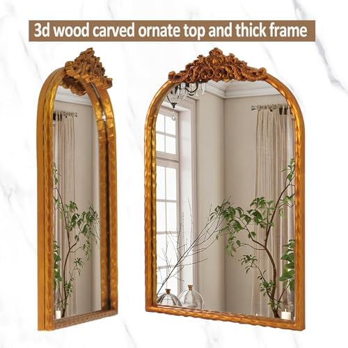 Vintage Arched Gold Mirror 19x27, Baroque Traditional Ornate Gold Antique Wall - Image 3