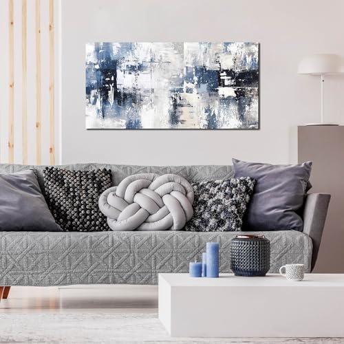 Prepeyssee White and Blue Abstract Canvas Wall Art - Image 3