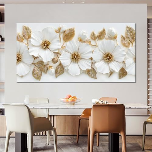 Large Canvas Wall Art for Living Room White and Gold Floral Print Painting wall - Image 5