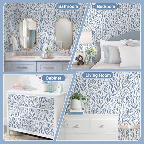 Safiyya Peel and Stick Wallpaper Boho Modern Blue Leaf Contact Paper Peel and - Image 6