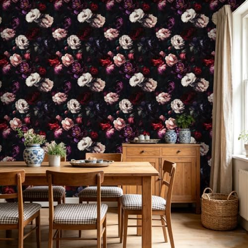 ILHIIOR Dark Floral Peel and Stick Wallpaper 17.5 x 118 Inches - Image 2