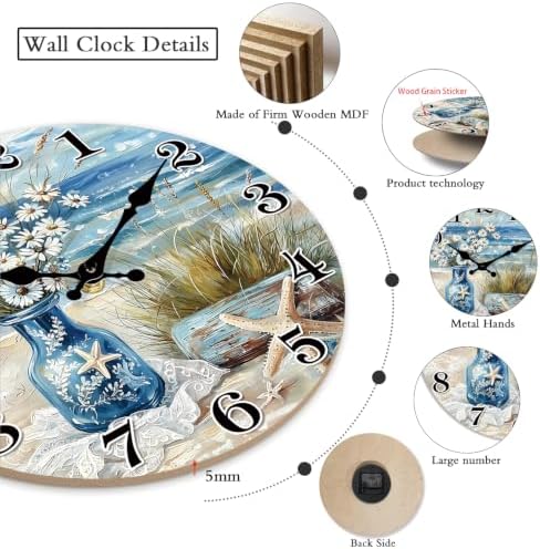 Blue Beach Wall Clocks for Living Room 14 Inch Silent - Image 3