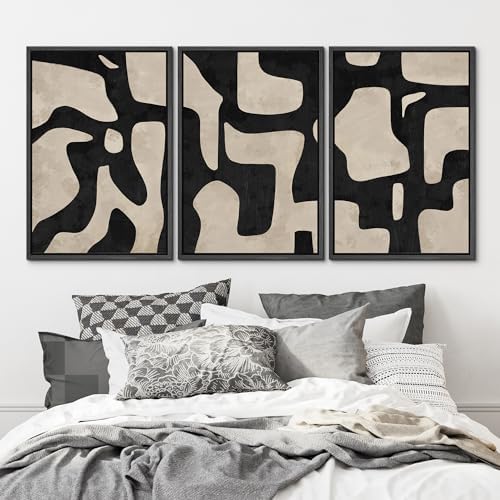 MUDECOR Framed Canvas Print Wall Art Set Abstract Monochrome Shapes Nature - Image 2