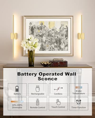 Rayogale Gold Battery Operated Wall Sconces - Image 2