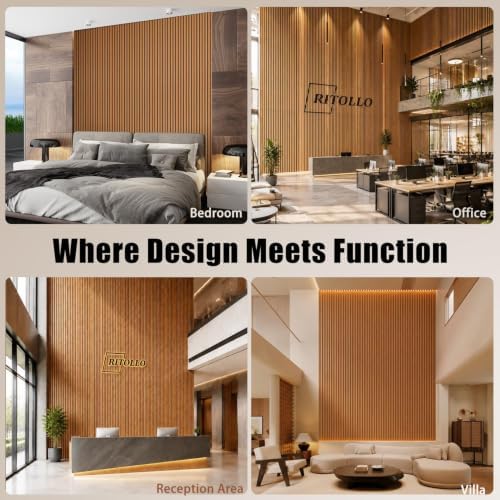 RITOLLO Wood Panels for Wall, 4 Pack Wood Slat Acoustic Panels, 118 x 11 in 3D - Image 6