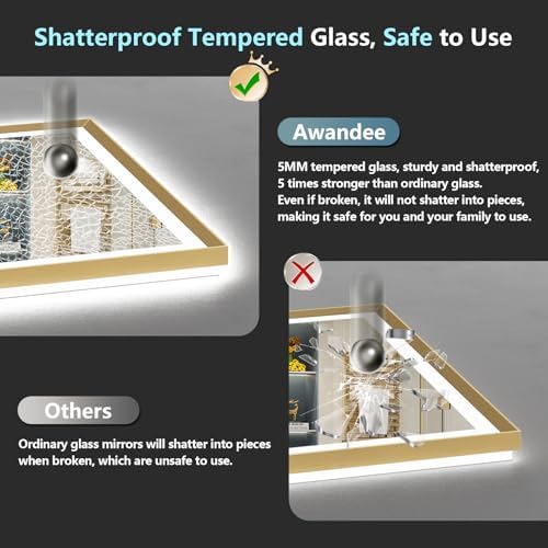 84x40 Gold Beveled LED Lighted Bathroom Mirror, Backlit & Front Lit - Image 7
