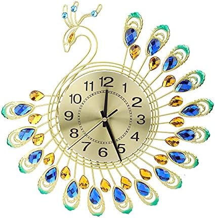 TeamSky 14.6" 3D Crystal Peacock Wall Clock, Silent Metal Decorative Clock by Teamsky