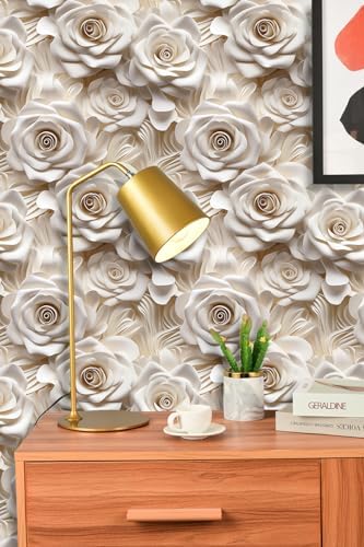 Peel and Stick Wallpaper Beige Rose Floral Feature - Image 4