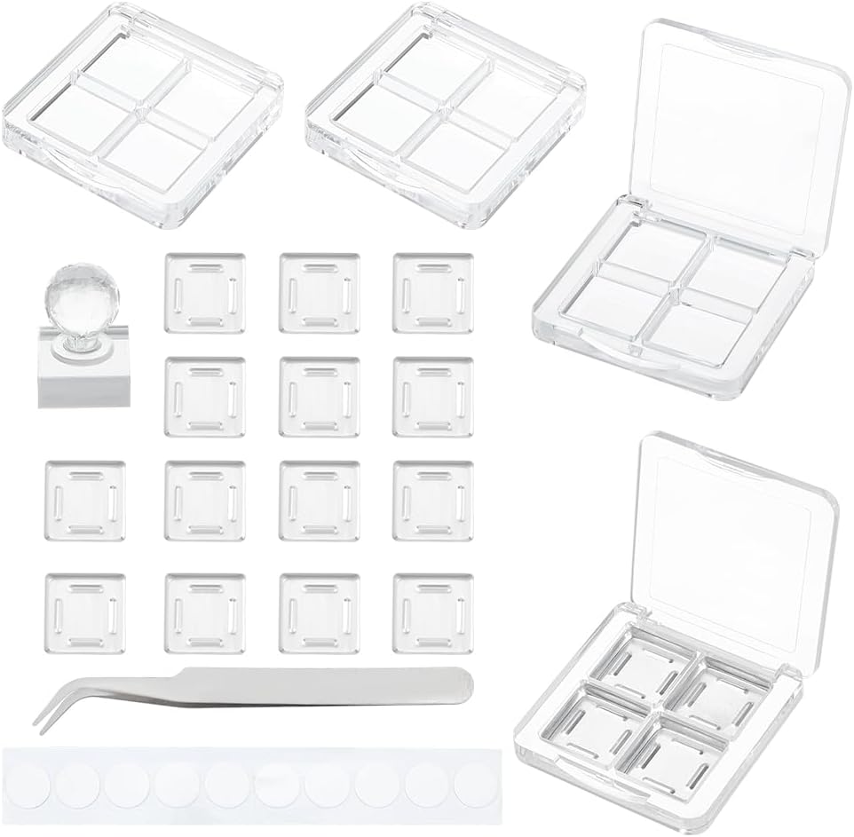 BENECREAT 4Pcs Empty DIY Eyeshadow Box Kit, Slim Custom Makeup Palette Wrapped Powder Blush Lipstick Container with 20pcs Palette Pans for Travel, DIY Cosmetic, Crafts projects