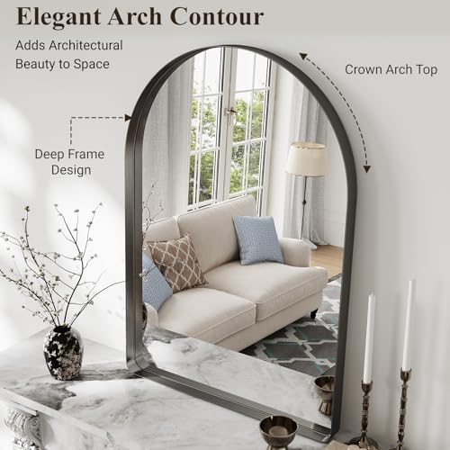 40"x30" Black Arched Mirror, Arched Wall Mirror - Image 5