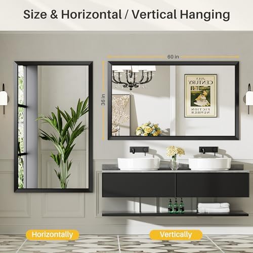 Briivue Black Metal Framed Bathroom Wall Mirror, 60x36 Inch - Image 5