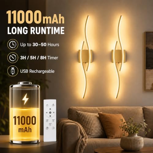 Battery Operated Wall Sconces Set of 2, Rechargeable Wireless Wall Lights - Image 6