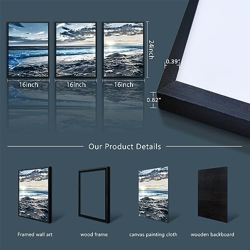 Black Framed Canvas Wall Art For Living Room Wall Decor For Bedroom Blue Beach - Image 6
