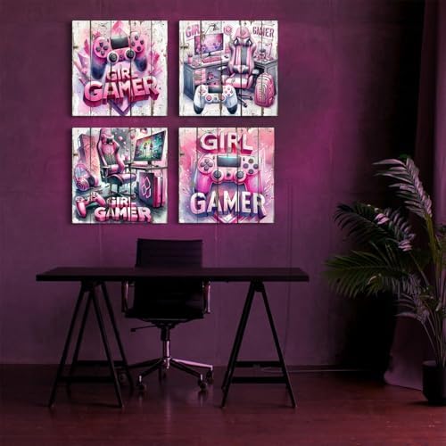 Gamer Room Decor for Girl Game Wall Art Pink Gamepad Earphone Picture Cool - Image 5