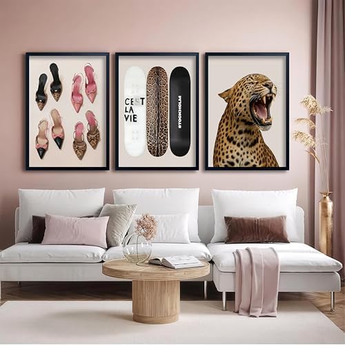 Stockholm Style Set of 3 Wall Art Set Leopard Print & Preppy Fashion Art - Image 5
