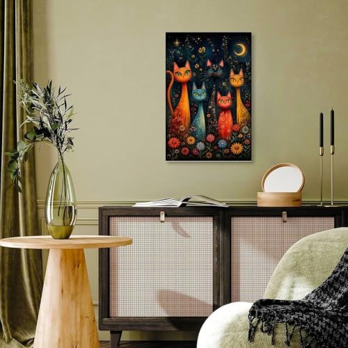 Colorful Cat Family Poster Whimsical Cat Family Canvas Wall Art - Image 7