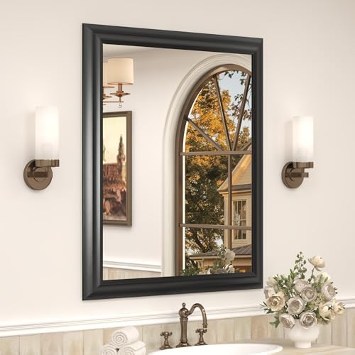 24x28 Inch Black Bathroom Mirror, Matte Black Vanity Mirror by CHARMOR