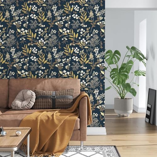 Laatse Vintage Dark Blue Floral Boho Peel and Stick Wallpaper 17.5"x393" - Image 3