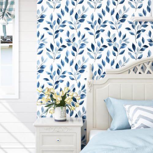 Serene Blue Natural Botanical Peel and Stick Wallpaper 17.5" x 78" - Image 2