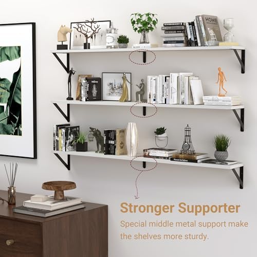 Heimlove 48 Inch Large Wall Bookshelves Set of 3, Wall Mounted Bookshelves - Image 4