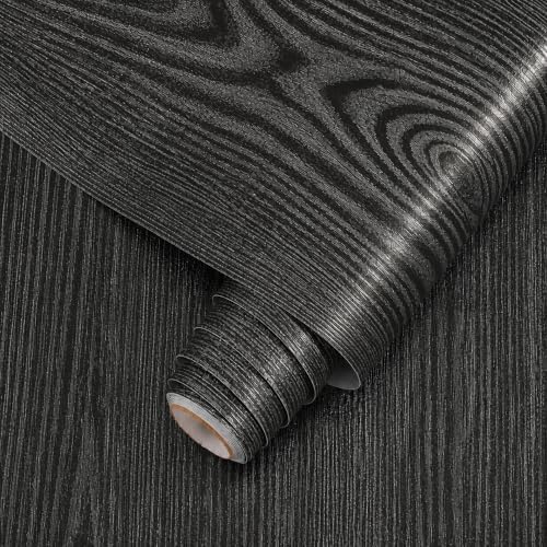 Black Silver Wallpaper Wood Grain Contact Paper Black Peel and Stick Wall Paper by Unknown